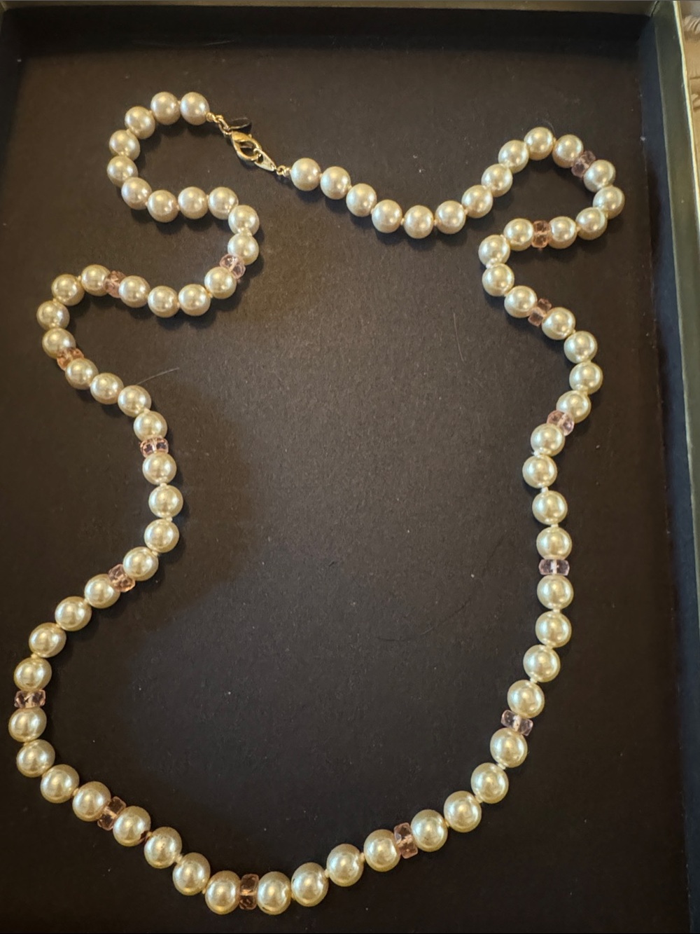 Vintage Joan Rivers Classic Ivory Pearl Beaded Necklace with Pale Pink Accents